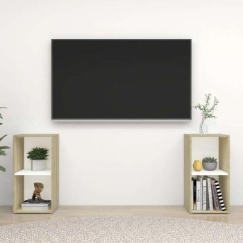 2 db fehér-sonoma színű forgácslap TV-szekrény 72x35x36,5 cm kép