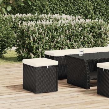 2 db fekete polyrattan zsámoly párnákkal 40 x 30 x 40 cm kép