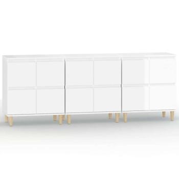 3 db magasfényű fehér szerelt fa tálalószekrény 60 x 35 x 70 cm kép