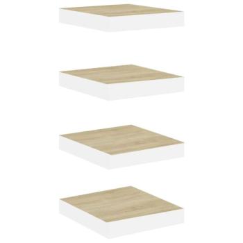 4 db fehér-tölgyszínű mdf lebegő fali polc 23 x 23,5 x 3,8 cm kép