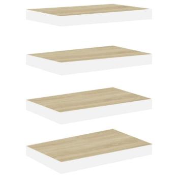 4 db fehér-tölgyszínű mdf lebegő fali polc 40 x 23,5 x 3,8 cm kép