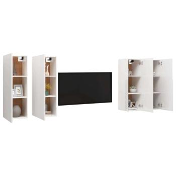 4 db magasfényű fehér forgácslap TV-szekrény 30,5 x 30 x 90 cm kép
