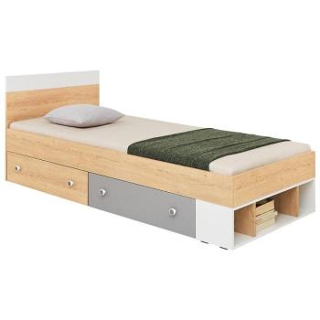 Ágy Pixel 90 PX14  keksz tölgy / fehér lux / szürke kép