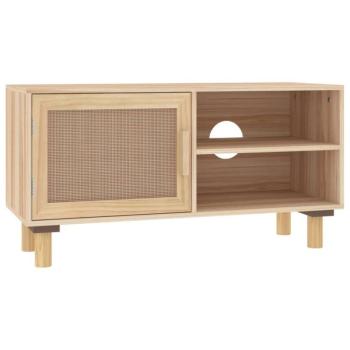 Barna tömör fenyő és természetes rattan TV-szekrény 80x30x40 cm kép