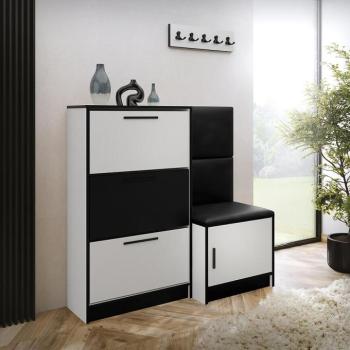 Cipőszekrény Kpl Foli Fehér + Fekete öko bőr (MADRYT 1100) kép