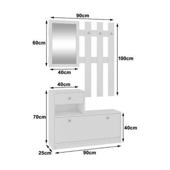 Előszobabútor garnitúra, laminált lap, cipőtartóval, fogas, tükör... kép
