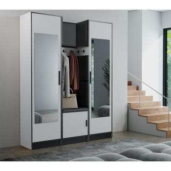 Előszobafal bútor Roj 12 fehér + Madryt 1100 eko bőr fekete kép