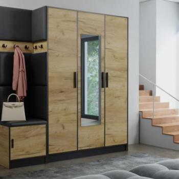 Előszobafal bútor Roj 14 craft + Madryt 1100 eko bőr fekete kép