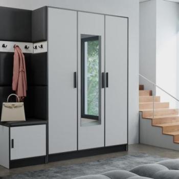 Előszobafal bútor Roj 14 fehér + Madryt 1100 eko bőr fekete kép