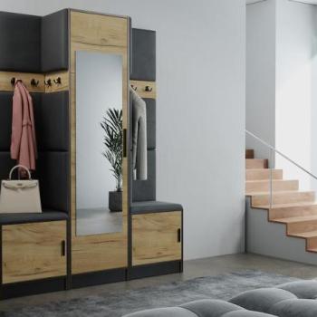 Előszobafal bútor Roj 16 craft + Madryt 1100 eko bőr fekete kép