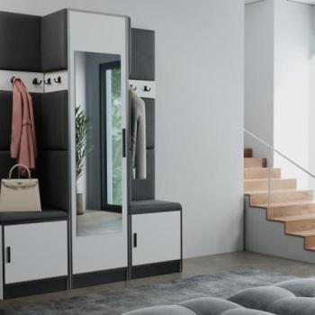 Előszobafal bútor Roj 16 fehér + Madryt 1100 eko bőr fekete kép