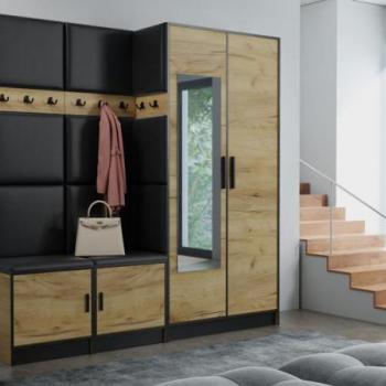 Előszobafal bútor Roj 21 craft + Madryt 1100 eko bőr fekete kép