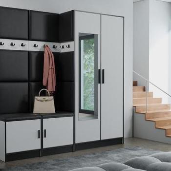 Előszobafal bútor Roj 21 fehér + Madryt 1100 eko bőr fekete kép