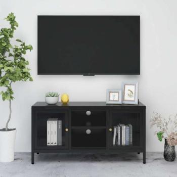 Fekete acél és üveg TV-szekrény 105 x 35 x 52 cm kép