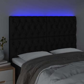 Fekete szövet LED-es fejtámla 144x7x118/128 cm kép