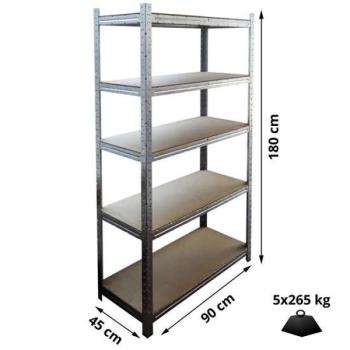 Fémpolc 5-ös MDF 5x265 kg (90x180x45cm) 8922140 kép