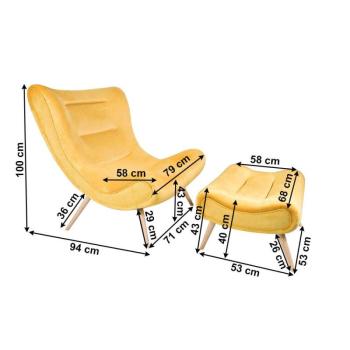 Fotel lábtartóval, sárga Velvet szövet/kaucsukfa, KIRILO kép