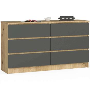 Komód - Akord Furniture K140-6 - arany tölgy / szürke kép