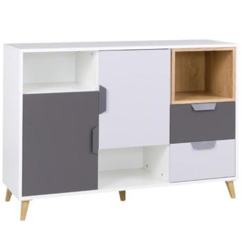 Komód Joker 7 Fehér/Grafit/Szürke/Tölgy Lefkas kép