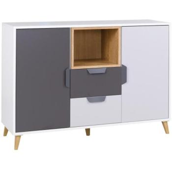 Komód Joker 8 Fehér/Grafit/Szürke/Tölgy Lefkas kép