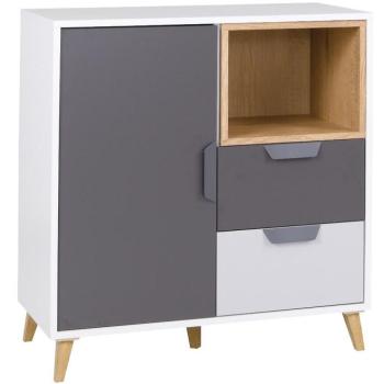 Komód Joker 9 Fehér/Grafit/Szürke/Tölgy Lefkas kép