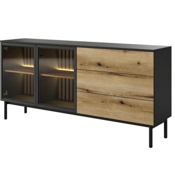 Komód Lang D 180 2D3S + LED fekete/tölgy evoke kép