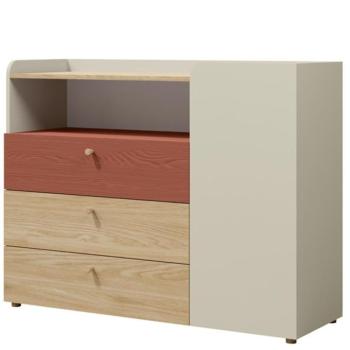 Komód Yuki 9 Korall/Szürke bézs/Olajozott tölgy kép