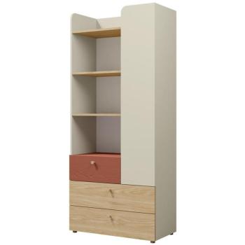 Regál Yuki 3 Korall/Szürke Bézs/Olajozott Tölgy kép