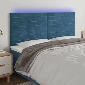 Sötétkék bársony LED-es fejtámla 200x5x118/128 cm kép