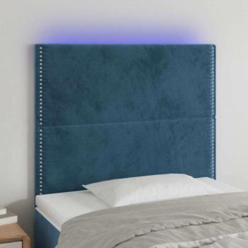 Sötétkék bársony LED-es fejtámla 90x5x118/128 cm kép