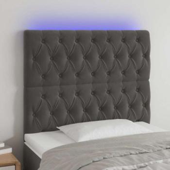 Sötétszürke bársony LED-es fejtámla 100x7x118/128 cm kép