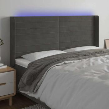 Sötétszürke bársony LED-es fejtámla 163x16x118/128 cm kép