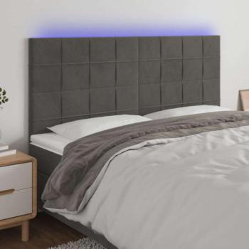 Sötétszürke bársony LED-es fejtámla 180x5x118/128 cm kép