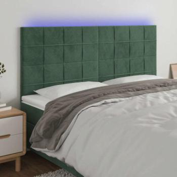 Sötétzöld bársony LED-es fejtámla 200x5x118/128 cm kép