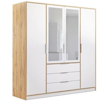 Szekrény Duarte D4 Fehér/Tölgy Wotan/Tükör kép