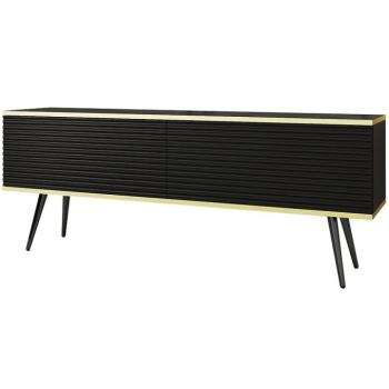 Szekrény RTV Oro Mdf Hornyolás 135 Fekete+ Fekete lábak kép