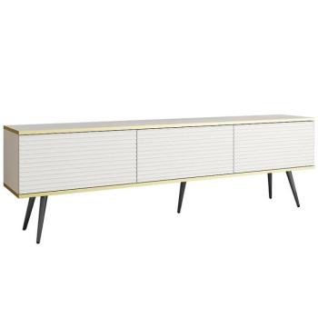 Szekrény RTV Oro Mdf Hornyolás 175 Fehér+ Fekete lábak kép