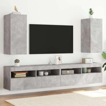 vidaXL 2 db betonszürke fali TV-szekrény LED-del 30,5x35x70 cm kép