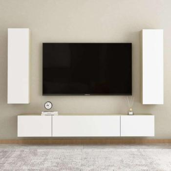 vidaXL 2 db fehér és tölgyszínű forgácslap TV-szekrény 30,5x30x110 cm kép