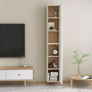 vidaXL 2 db fehér és tölgyszínű forgácslap TV-szekrény 30,5x30x90 cm kép