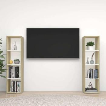 vidaXL 2 db fehér-sonoma színű forgácslap TV-szekrény 142,5x35x36,5 cm kép