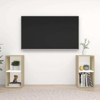 vidaXL 2 db fehér-sonoma színű forgácslap TV-szekrény 72x35x36,5 cm kép