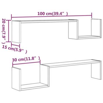 vidaXL 2 db füstös tölgy színű szerelt fa fali polc 100 x 15 x 20 cm kép