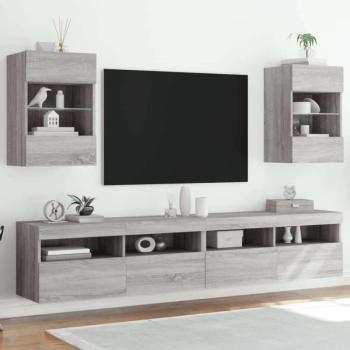 vidaXL 2 db szürke sonoma fali TV-szekrény LED-ekkel 40x30x60,5 cm kép