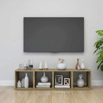 vidaXL 4 db fehér és tölgyszínű forgácslap TV-szekrény 37 x 35 x 37 cm kép