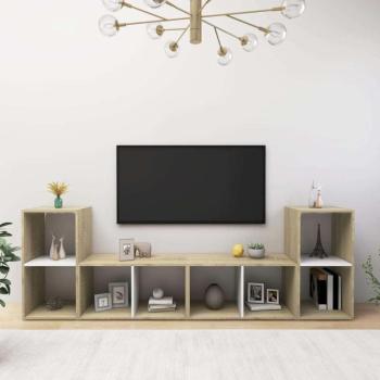 vidaXL 4 db fehér-sonoma színű forgácslap TV-szekrény 72x35x36,5 cm kép