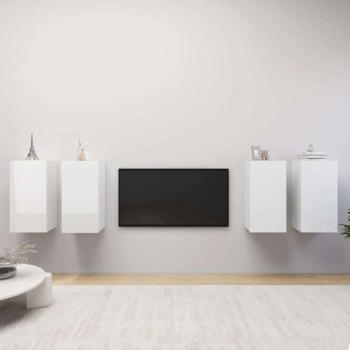 vidaXL 4 db magasfényű fehér forgácslap TV-szekrény 30,5 x 30 x 60 cm kép