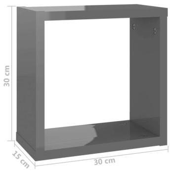 vidaXL 4 db magasfényű szürke fali kockapolc 30 x 15 x 30 cm kép