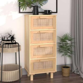 vidaXL barna tömör fenyő/természetes rattan tálalószekrény 40x30x90 cm kép