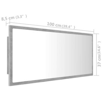 vidaXL betonszürke akril LED-es fürdőszobatükör 100x8,5x37 cm kép